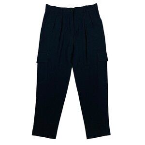 Vintage Tessuto Black Pleated Cargo Pants Tapered Leg High Waist Italian 46